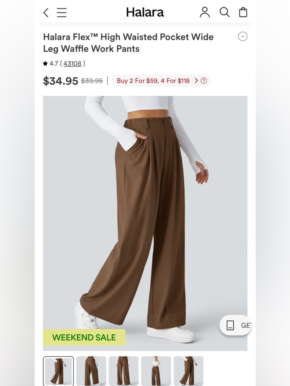 Halara High-Waisted Wide Leg Waffle Work Pants - Brown NWT SEE DETAILS LG